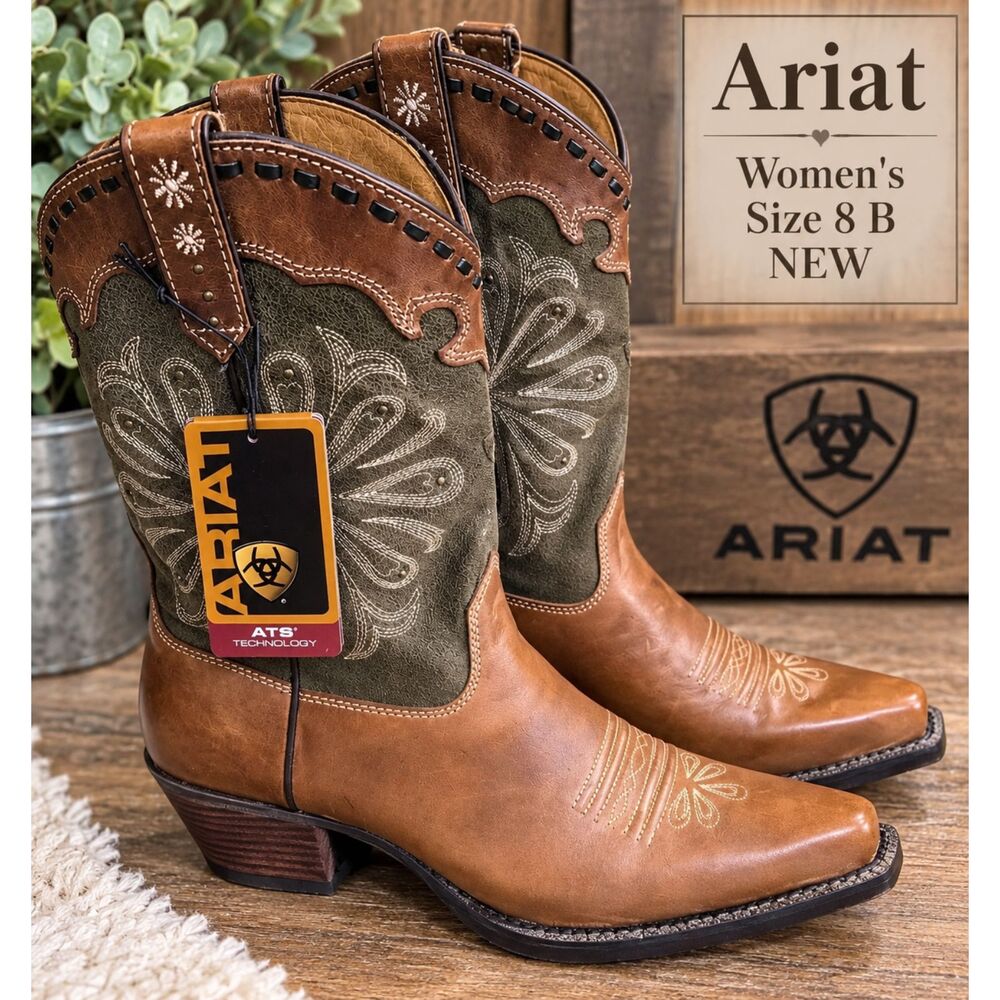 Ariat Daisy Western Boots Women 8 B Brown Leather Suede Embroidered Snip Toe NEW